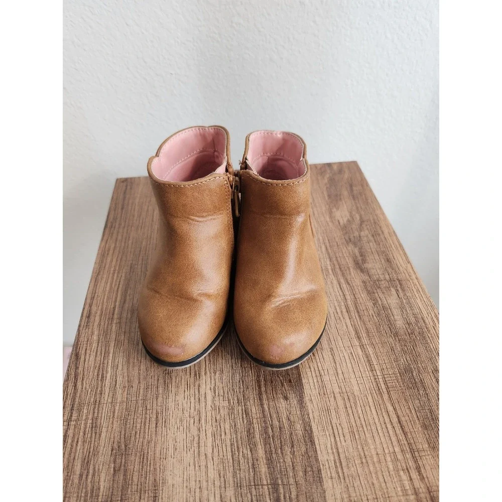 Kids Ankle Boots, Brown Faux Leather, Side Zipper Closure, Toddler Casual